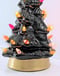 Image of Black Ceramic Lighted Halloween Tree With Gold Base and Various Ornaments