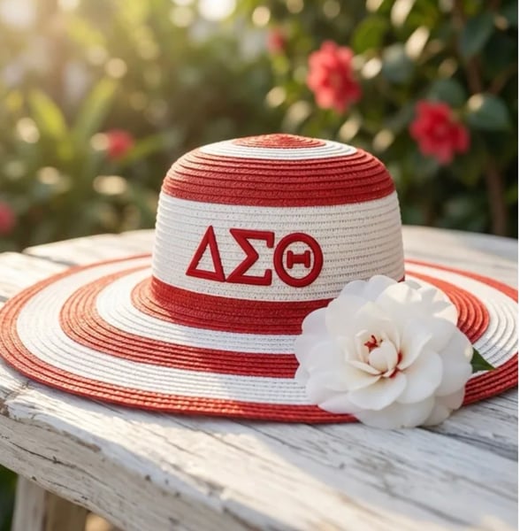 Image of Red Raffia Embroidered Floppy Beach Sun Hat