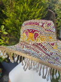 Image 4 of Dolly cowboy hat - recycled sari fabric yellow purple
