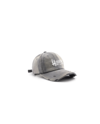 A Hunnid Hustles Washed Hole Denim Hat (Grey and White