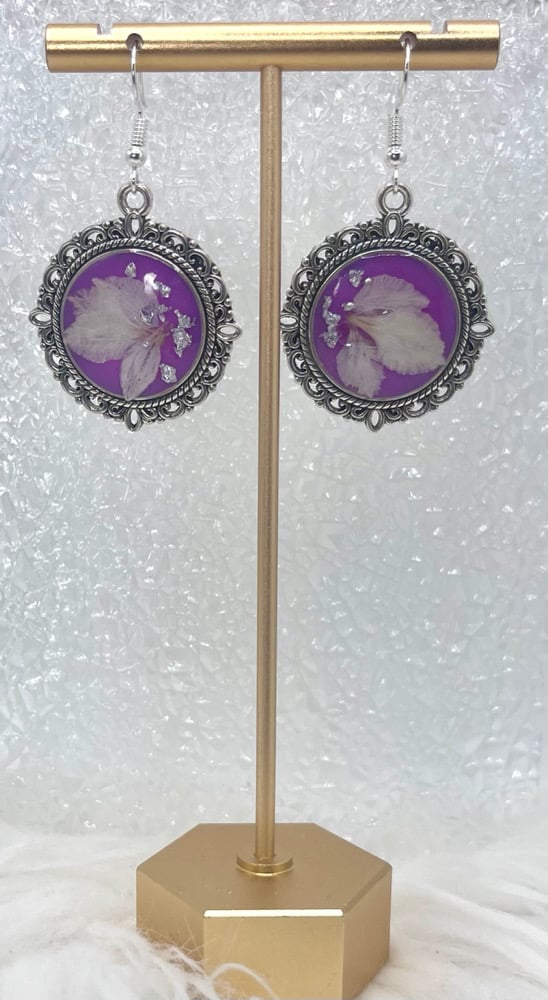 Image of PURPLE FLORAL DANGLES