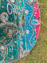 Image 5 of Dolly cowboy hat - recycled sari fabric green pop of pink