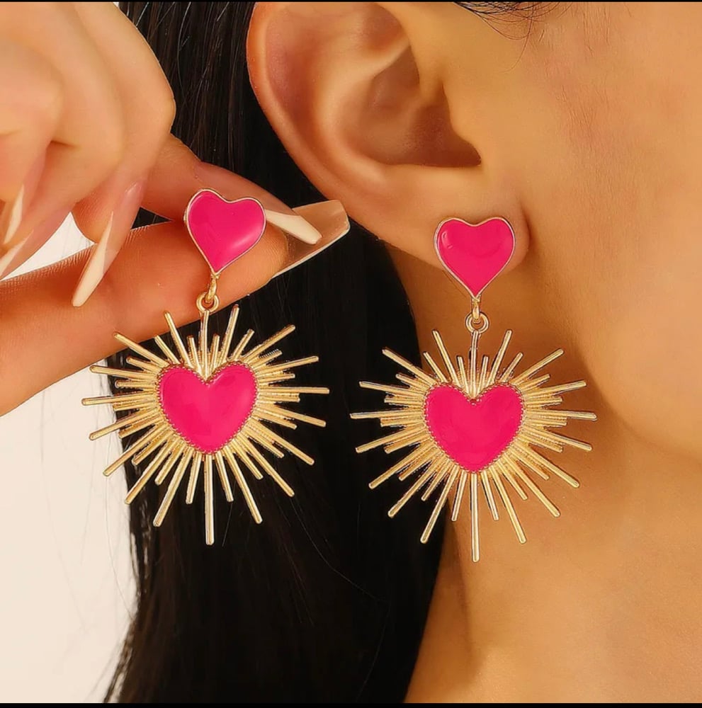 Image of Heart Shaped Drop Earrings 