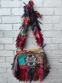 Image 2 of FRILL body cross Sari bag with HAMSA Hand detail / wear as shoulder bag