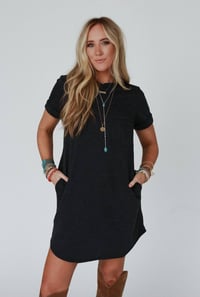 Image 1 of On The Daily Pocket Tee Dress- Charcoal 2 Tone