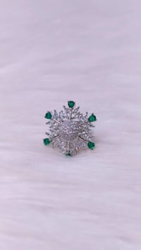 Image 3 of ADR4505_Silver Plated Green Stone Snowflake Design American Diamond Adjustable
