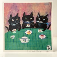 Image 1 of Small square art print -tea party (pink background) 