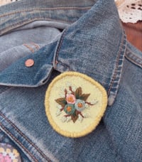 Image 1 of Hand embroidered florals on felt pin badge - Yellow