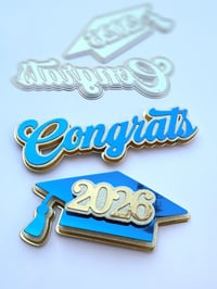 Image 1 of Congrats Word & Grad Cap elements metal diecut