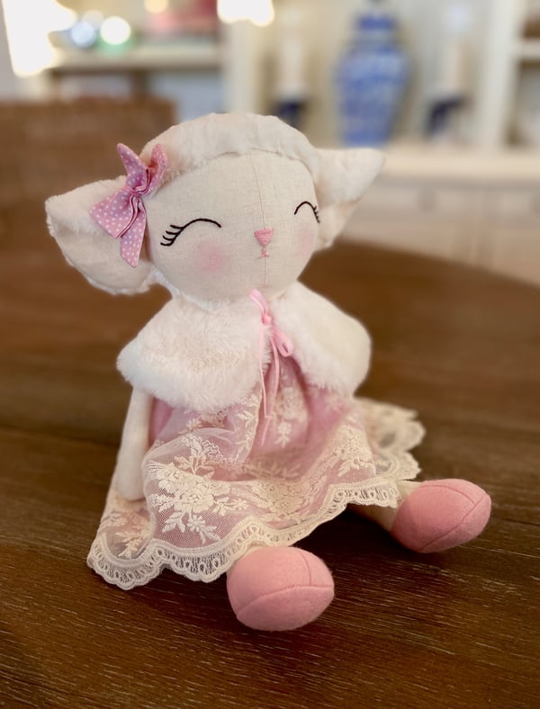 Image of Pearl.  Handmade Lamb Doll 