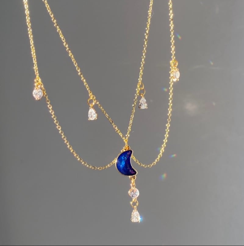 Blue Mystic Chalcedony Briolette Necklace, Blue Chalcedony Satelite Chain  Necklace, Blue Bridesmaid Necklace, Denim Blue Drop Choker 