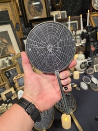 Image 1 of Round Vintage Hand mirror with Real Preserved Web