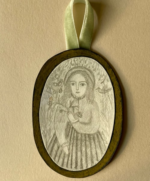 Image of Girl with wildflowers (oval drawing)