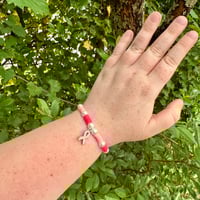 Image 2 of Breast Cancer Heishi Pearl Charm Bracelet