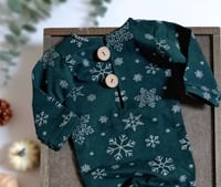 Image 2 of Christmas newborn romper for photo shoots | emerald | snowflakes