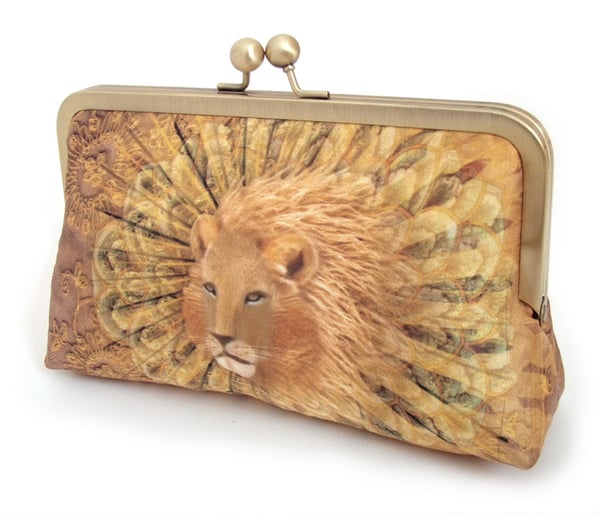 Image of Gold lion silk clutch bag 