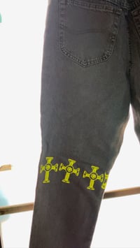 Image 4 of Split Leg Screw Cross Denim Jeans 