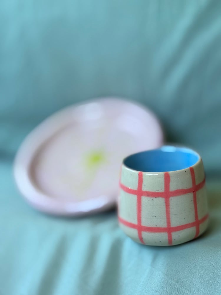 image of pink grid cup