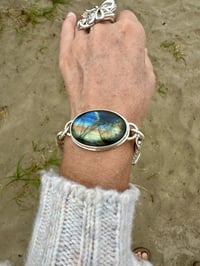 Image 1 of Oval Labradorite Sterling Silver and Fine Silver Bracelet