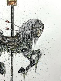 Image 4 of Carousel of Nightmares - “Friday the 13th” 9x12 Original Ink and Watercolor - Free Shipping