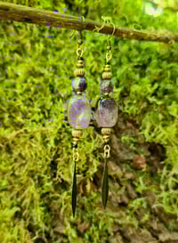 Image 3 of Amethyst and Brass Drop Earrings 