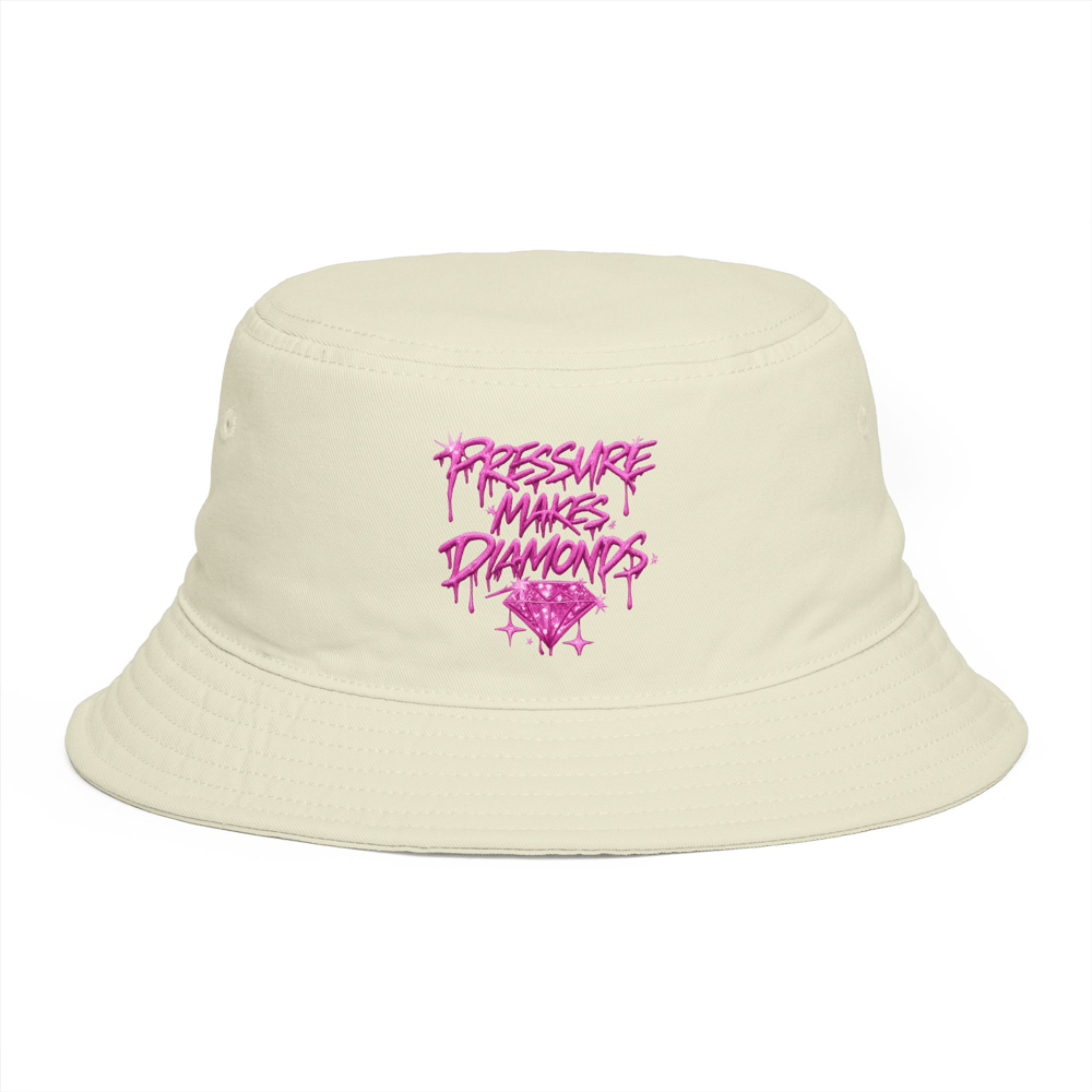 Image of Bucket Hat — "Pressure Makes Diamonds" Pink Script Graphic