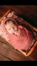 Raspberry Pink Newborn Bonnet Wrap With Dusty Rose CURLY Layer Photography Prop Set