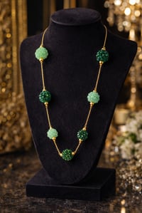 Image 3 of Green Crystal Beaded Station Necklace – 18K Gold Stainless Steel Chain 