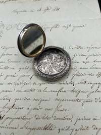 Image 2 of Très beau pendentif, miroir de châtelaine, ou miroir à mouches, cuivre plaqué argent, 19eme s.