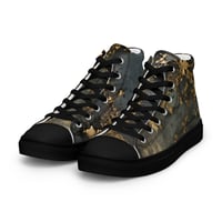 Image 8 of Tattered Look Goth Inspired Black, Gray and Gold Women’s high top canvas shoes