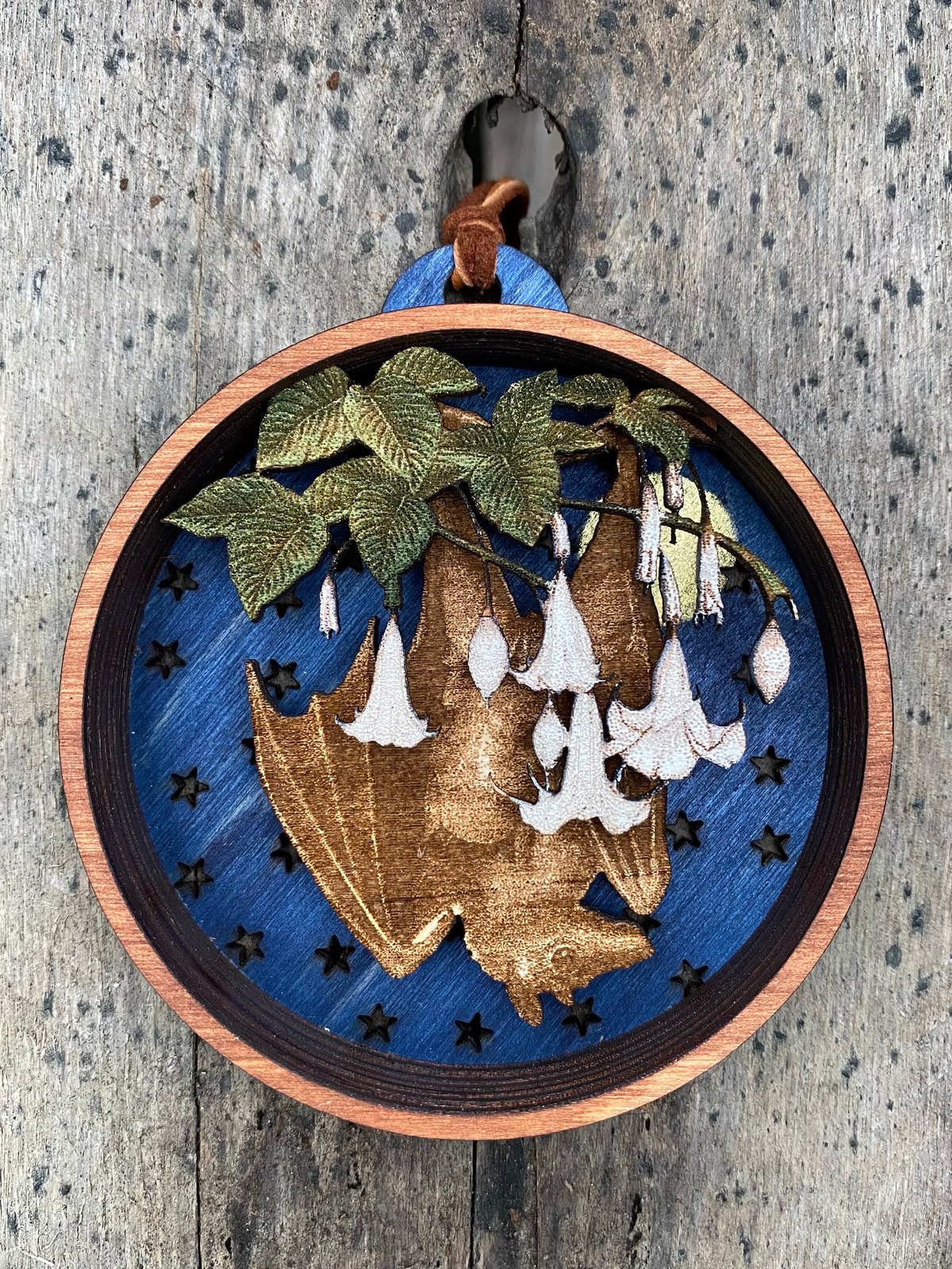 Image of Layered Wood Ornament - Bat and Datura