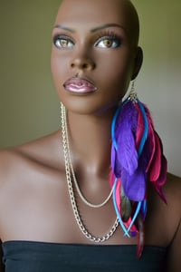 Image of Purple and Pink Feather Earring Necklace