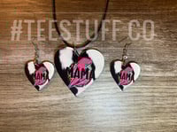 Image 3 of Cowhide Mama Heart Shaped Necklace And Earring Set