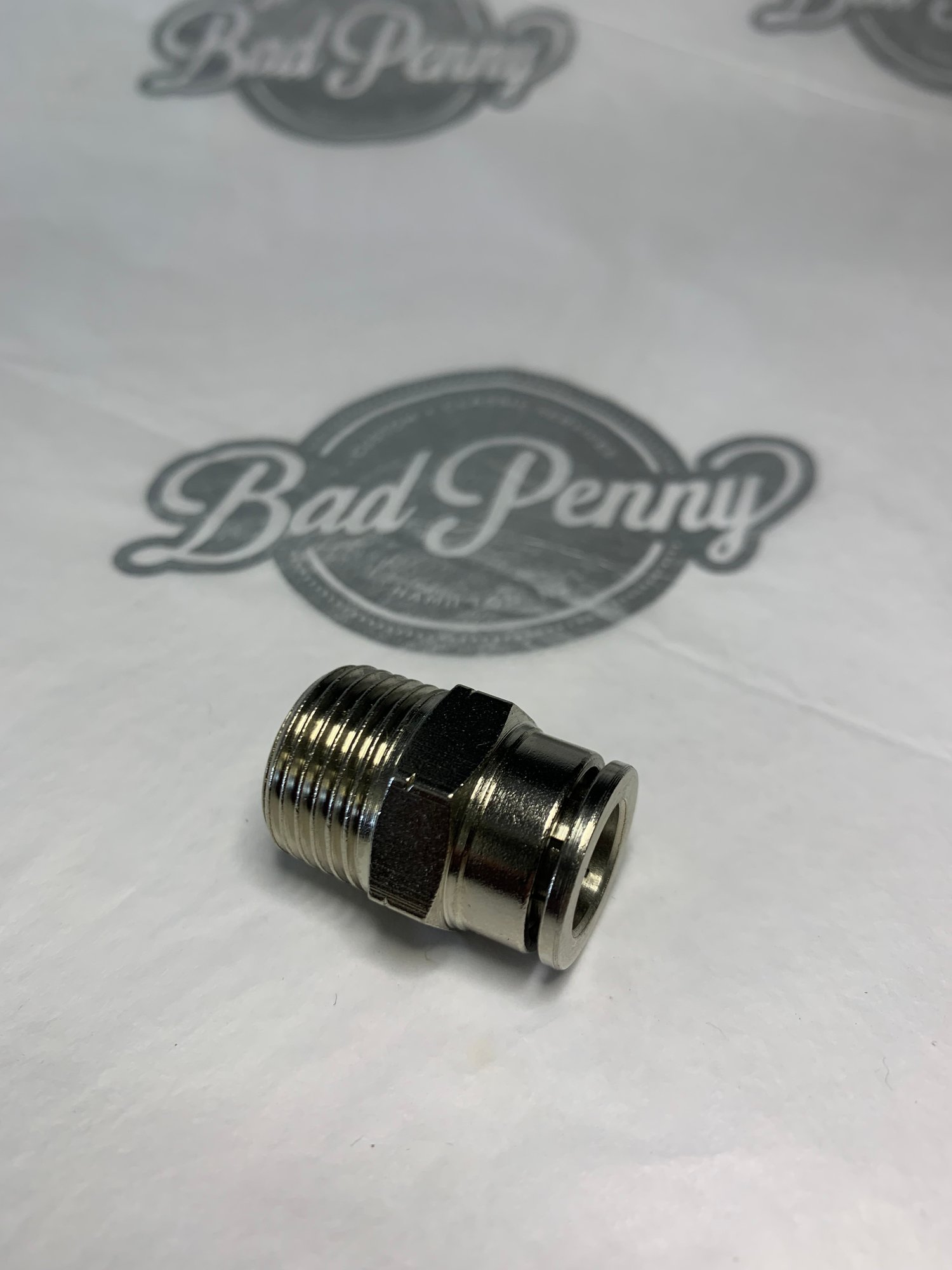 Image of Push connect fitting 3/8 NPT x 3/8 line nickel plated brass 