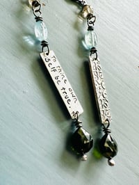 Image 7 of Shakespeare quote charm earrings with topaz and tourmaline