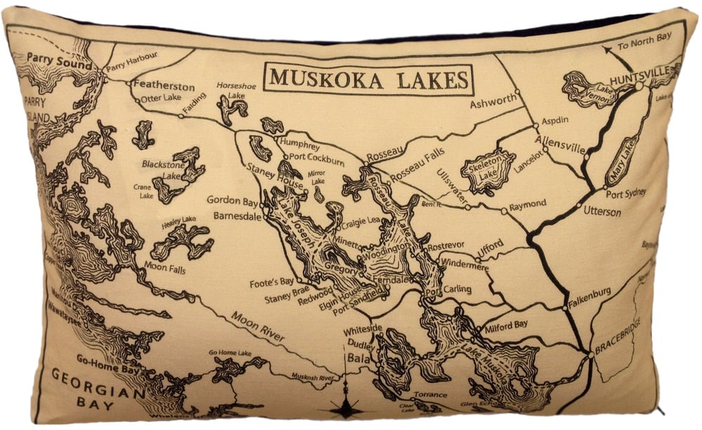 Image of Muskoka Lakes Vintage Map Pillow