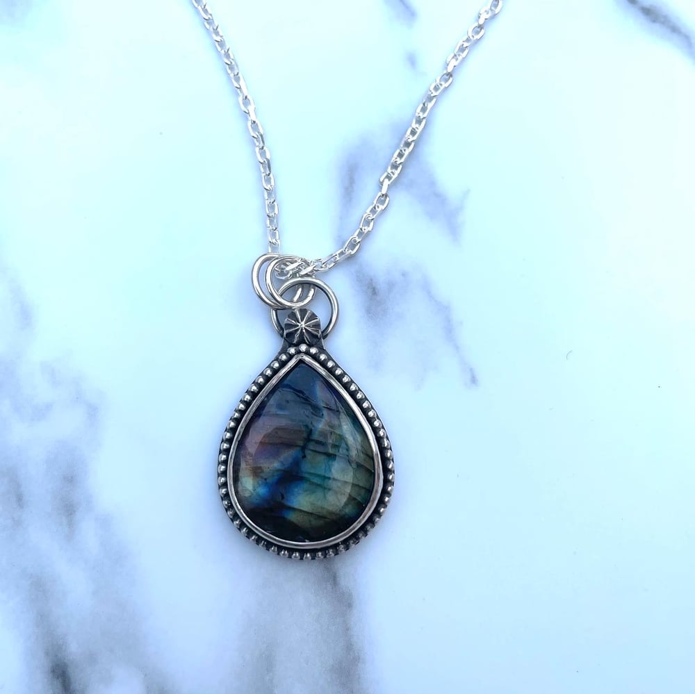 Handmade Sterling Silver Labradorite Pendant Multi Colour