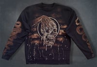 Image 1 of “BITE THE HAND THAT FEEDS” BLEACH PAINTED PULLOVER SWEATER LARGE