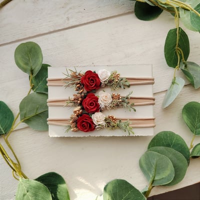 Image of Headband christmas beige fleur rouge 