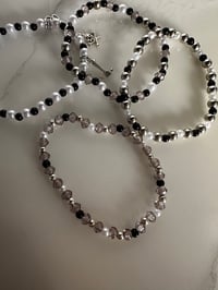 Image 8 of Black, White and Silver Tumbler Bracelet Stack