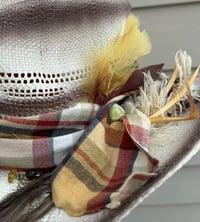 Image 4 of 2 Tone Brown Cowboy Hat Yellow Multi Colored Bandanna, Bead & Feather Band