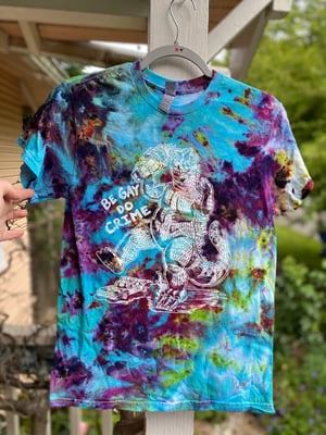 Image of SMALL Rain Dyed Godzilla Be Gay Do Crime Tie Dye Shirt 3