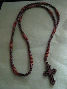 Image of Stunning Wooden Beaded Rosary Style Necklace Handmade Gifts UK