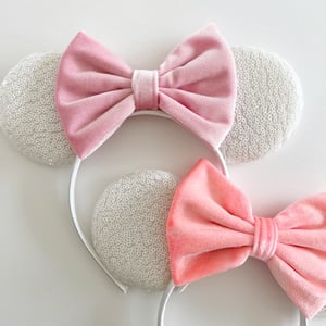 Image of White Mouse Ears with 5” Pastel Velvet Bow