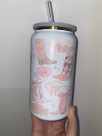 Image 1 of pink boots stainless steel can tumbler 