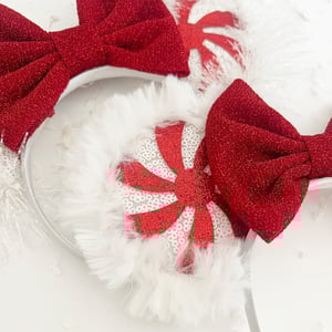 Image of Red Peppermint Mouse Ears with Trim