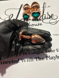 Image 3 of Individual Rose Gold Emerald Heart Butt Plug
