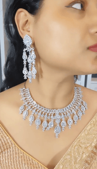 Image 1 of Heavy American Diamond Set with Earrings
