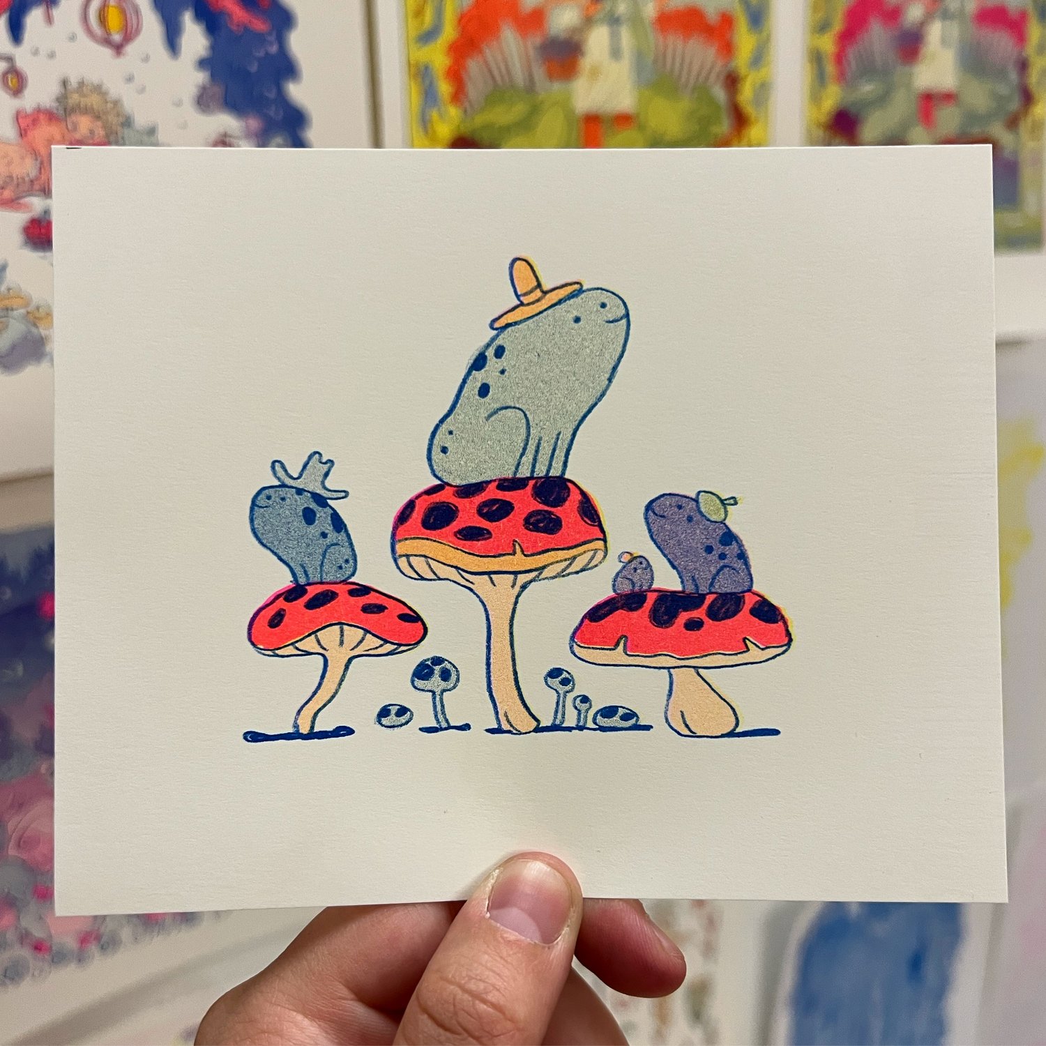Frog Friends - Small Risograph Print