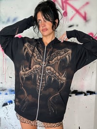 Image 2 of “SNAKES” CUSTOM BLEACH PAINTED ZIP UP HOODIE LARGE